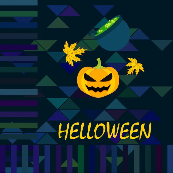 Halloween Hösten Pumpa Nedfallna Löv Häxa Cauldron Vector Bakgrund — Stock vektor