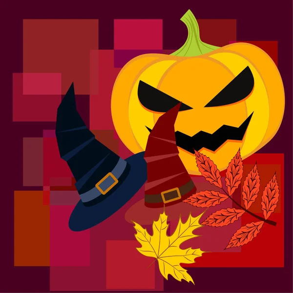 Halloween Herfst Pompoen Gevallen Bladeren Vector Wieldoppen Achtergrond — Stockvector