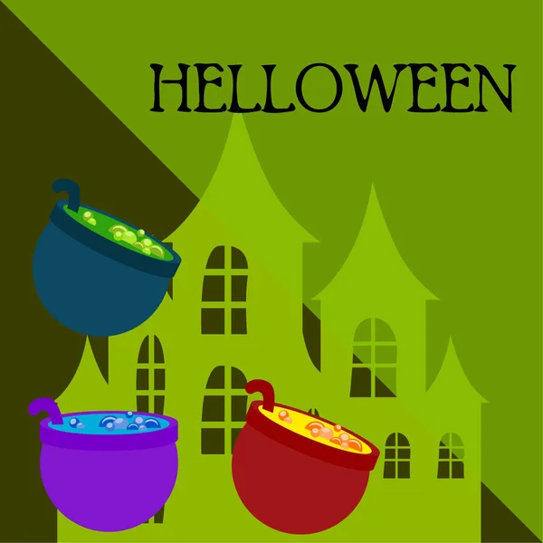 Pots Potion Halloween Vector Background — Stock Vector