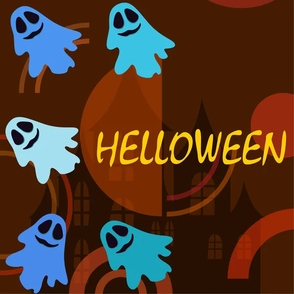 Ilustração Halloween Com Fantasmas Fundo Vetorial — Vetor de Stock