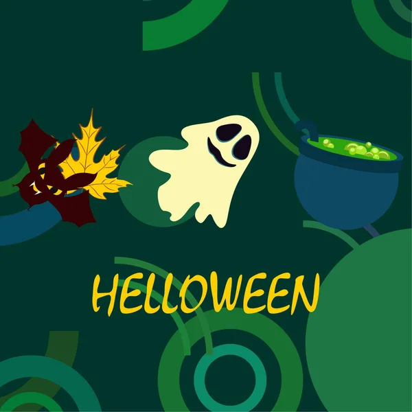 Halloween Otoño Hoja Caída Caldero Murciélago Fondo Vector Fantasma — Archivo Imágenes Vectoriales