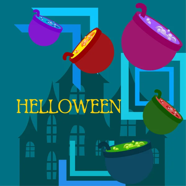 Macetas Halloween Con Poción Fondo Vectorial — Archivo Imágenes Vectoriales