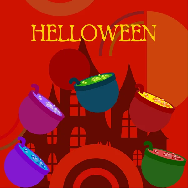 Pots Halloween Avec Fond Vectoriel Nuit Potion — Image vectorielle