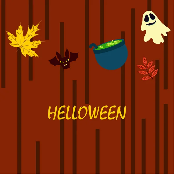 Halloween Otoño Hojas Caídas Caldero Murciélago Fondo Vector Fantasma — Vector de stock