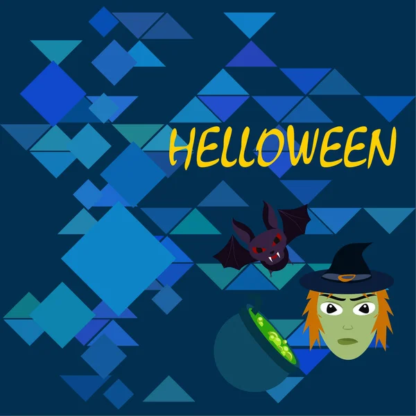 Bruxa Halloween Morcego Fundo Vetor Pote — Vetor de Stock