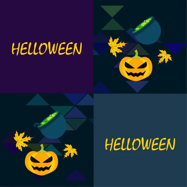 Halloween Herfst Pompoen Gevallen Bladeren Heks Ketel Vector Achtergrond — Stockvector