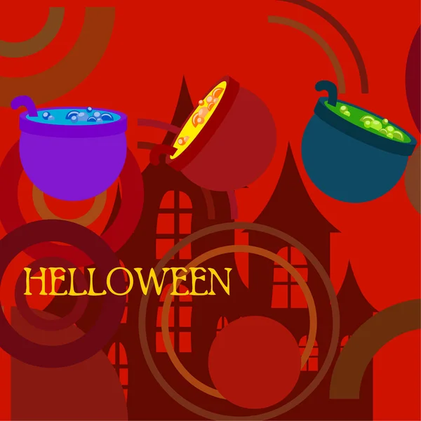 Pots Avec Potion Fond Vectoriel Halloween — Image vectorielle