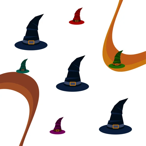 Halloween Streghe Cappelli Notte Vettore Sfondo — Vettoriale Stock