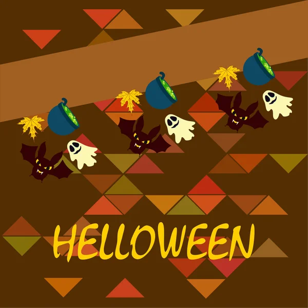 Halloween Outono Fundo Com Folhas Caldeirões Morcegos Fantasmas Vetor Fundo —  Vetores de Stock