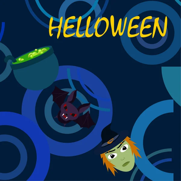 Bruja Halloween Murciélago Fondo Vector Olla — Vector de stock