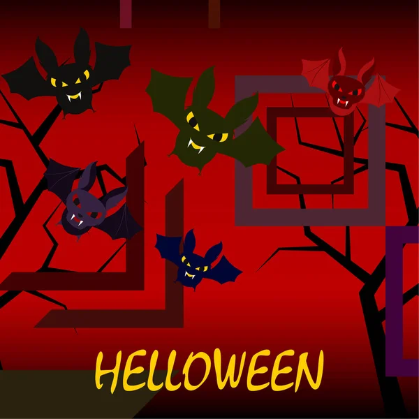 Halloween Vleermuizen Rode Achtergrond Halloween Poster Vectorillustratie — Stockvector