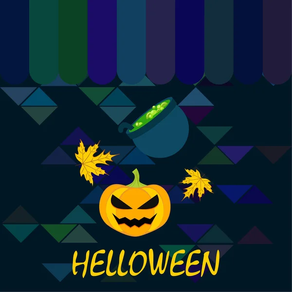 Tök Halloween Ősszel Lehullott Levelek Boszorkány Üstben Vektor Háttér — Stock Vector