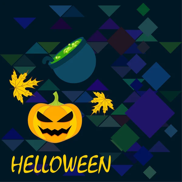 Halloween Herbst Kürbis Gefallene Blätter Hexenkessel Vektor Hintergrund — Stockvektor