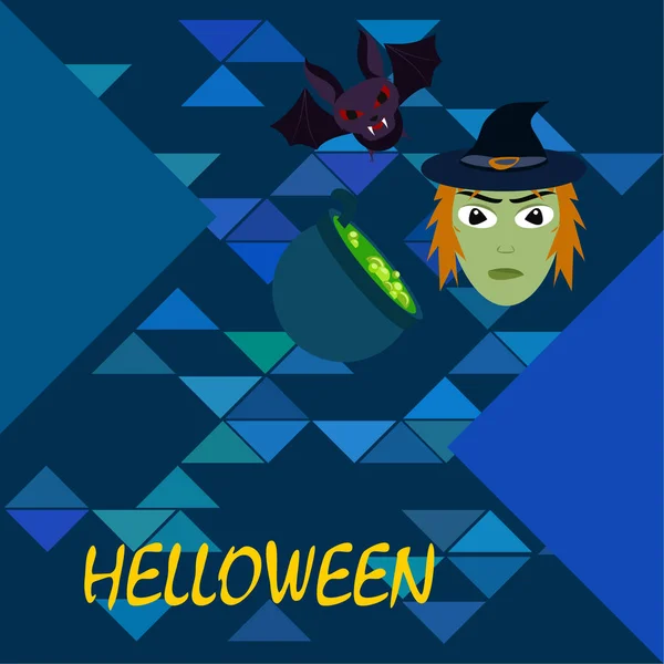 Bruxa Halloween Morcego Fundo Vetor Pote — Vetor de Stock