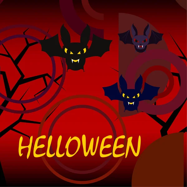 Morcegos Halloween Fundo Vermelho Cartaz Halloween Ilustração Vetorial —  Vetores de Stock