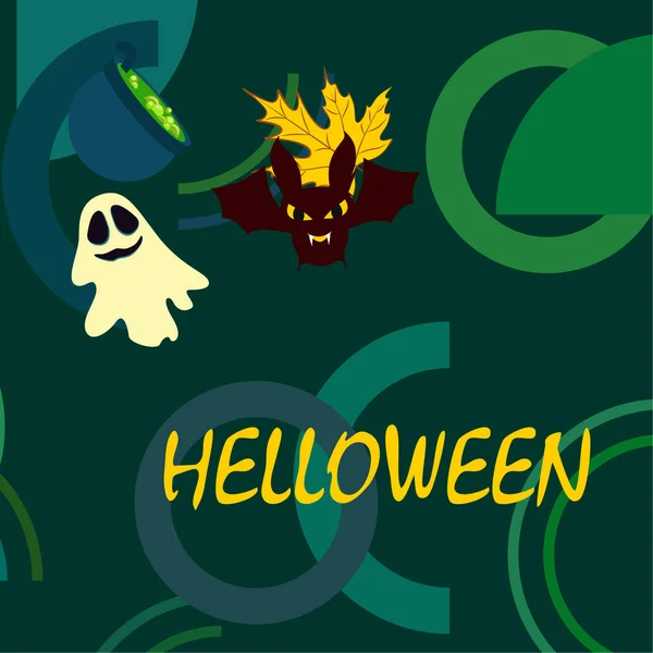 Halloween Outono Caído Folha Caldeirão Morcego Fundo Vetor Fantasma —  Vetores de Stock