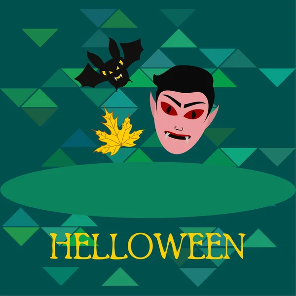 Hoja Otoño Halloween Máscara Drácula Murciélago — Vector de stock