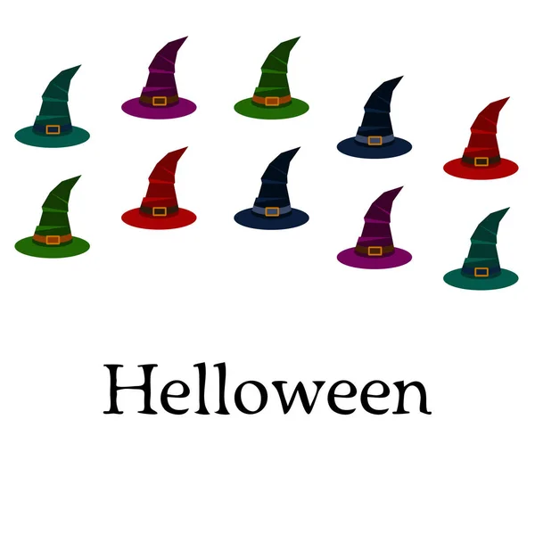 Halloween Sfondo Con Cappelli Strega Sfondo Bianco — Vettoriale Stock