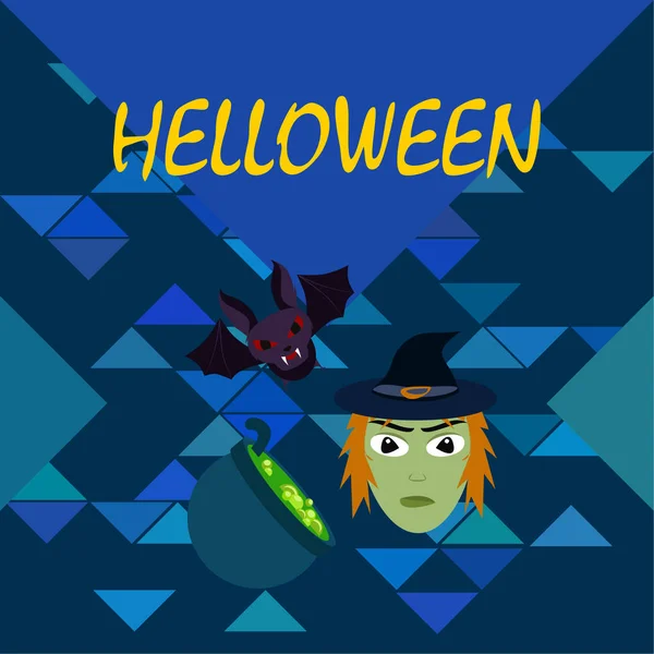 Halloween Hexe Fledermaus Topfvektorhintergrund — Stockvektor