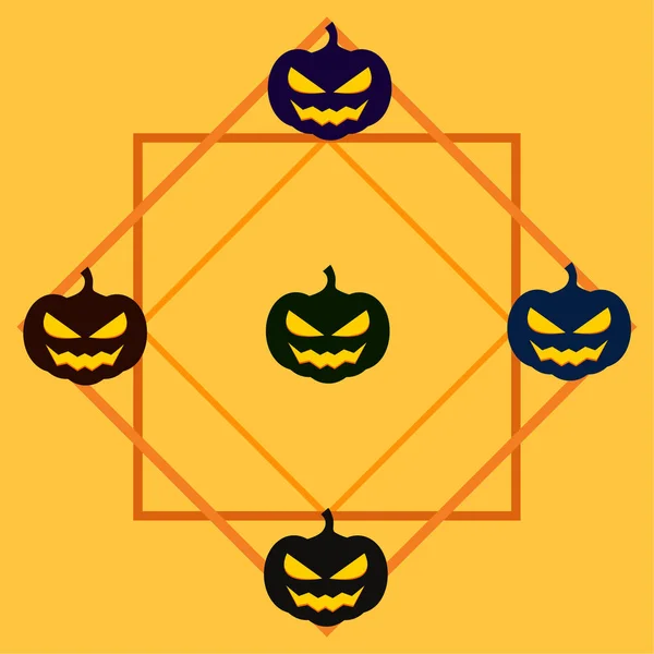 Calabazas Halloween Linternas Sobre Fondo Naranja — Vector de stock