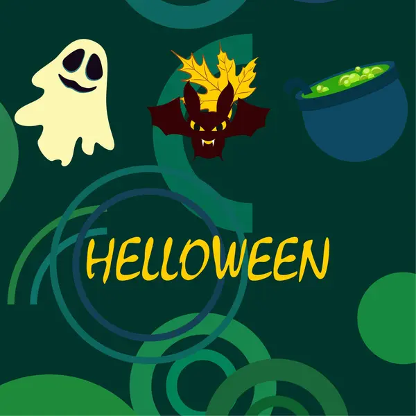 Halloween Höst Fallna Löv Kittel Bat Ghost Vector Bakgrund — Stock vektor