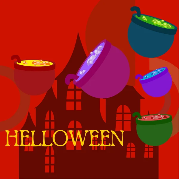 Halloween Krukor Med Potion Natt Vektorbakgrund — Stock vektor
