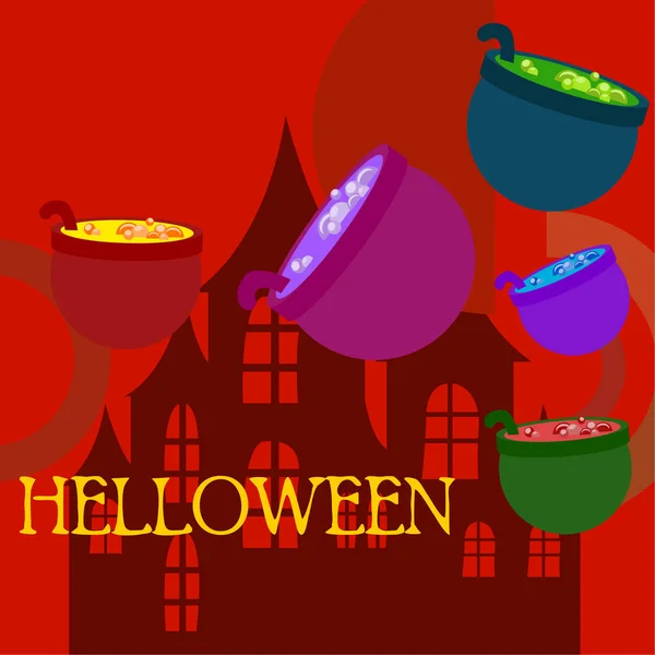 Macetas Halloween Con Fondo Vector Noche Poción — Vector de stock