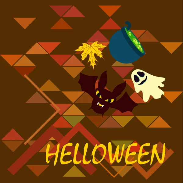 Halloween Herbst Hintergrund Mit Blatt Hexenkessel Fledermaus Geistervektor Hintergrund — Stockvektor