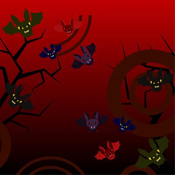 Chauves Souris Halloween Sur Fond Rouge Affiche Halloween Illustration Vectorielle — Image vectorielle