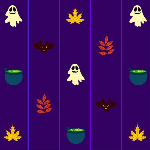 Halloween Fond Automne Avec Des Feuilles Chaudrons Chauves Souris Fantômes — Image vectorielle