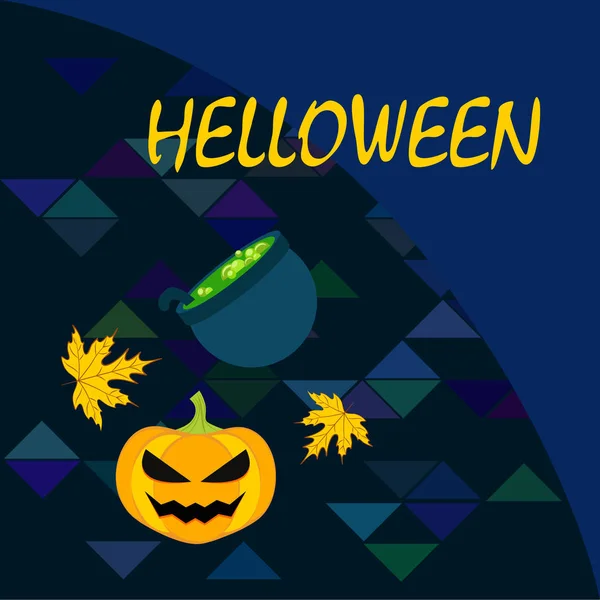 Halloween Herfst Pompoen Gevallen Bladeren Heks Ketel Vector Achtergrond — Stockvector