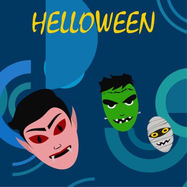 Cadılar Bayramı mavi arka plan ile canavarlar, vektör 