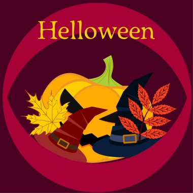 Cadılar Bayramı sonbahar kabak, düşen yapraklar, jant kapağı arka plan vektör