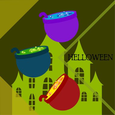 Tencere iksir, Cadılar Bayramı vektör arka plan ile