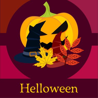 Cadılar Bayramı sonbahar kabak, düşen yapraklar, jant kapağı arka plan vektör