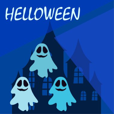 Hayaletlerle cadılar bayramı arkaplanı, vektör illüstrasyonu 