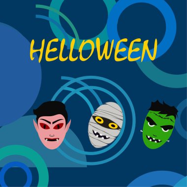 Cadılar Bayramı mavi arka plan ile canavarlar, vektör çizim. 