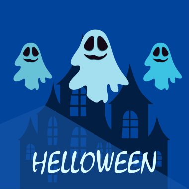 Hayaletlerle cadılar bayramı arkaplanı, vektör illüstrasyonu 