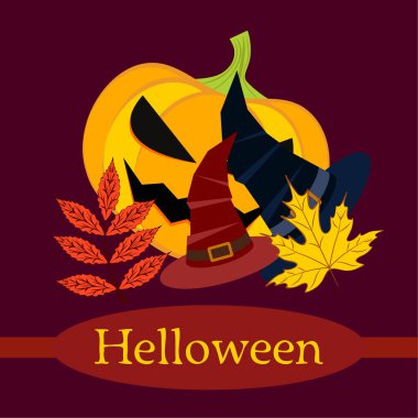 Cadılar Bayramı sonbahar kabak, düşen yapraklar, jant kapağı arka plan vektör