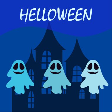 Hayaletlerle cadılar bayramı arkaplanı, vektör illüstrasyonu 