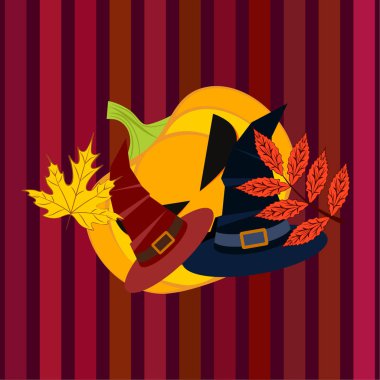 Cadılar Bayramı sonbahar kabak, düşen yapraklar, jant kapağı arka plan vektör