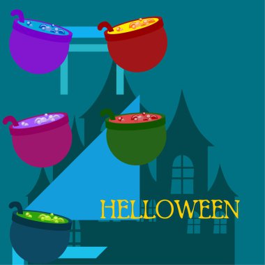 Cadılar Bayramı tencere iksir gece vektör arka plan ile