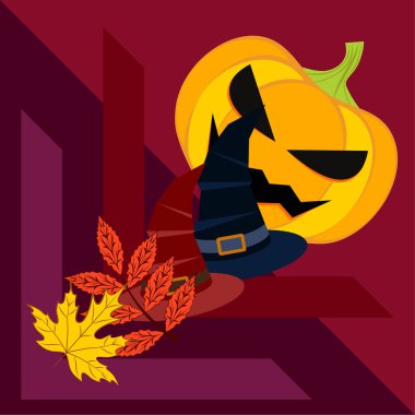 Cadılar Bayramı sonbahar kabak, düşen yapraklar, jant kapağı arka plan vektör