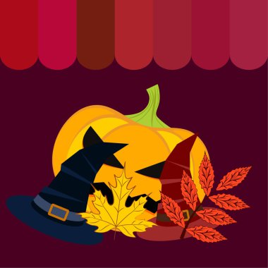 Cadılar Bayramı sonbahar kabak, düşen yapraklar, jant kapağı arka plan vektör
