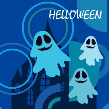 Hayaletlerle cadılar bayramı arkaplanı, vektör illüstrasyonu 