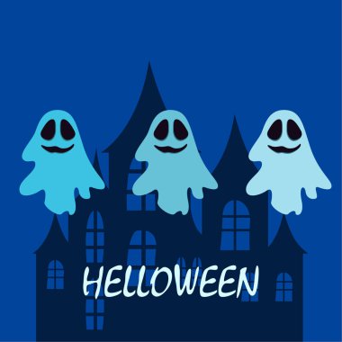 Hayaletlerle cadılar bayramı arkaplanı, vektör illüstrasyonu 