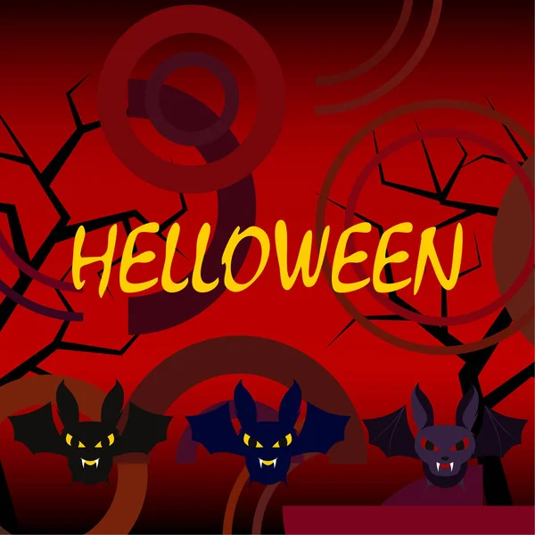 Murciélagos Halloween Sobre Fondo Rojo Cartel Halloween Ilustración Vectorial — Archivo Imágenes Vectoriales