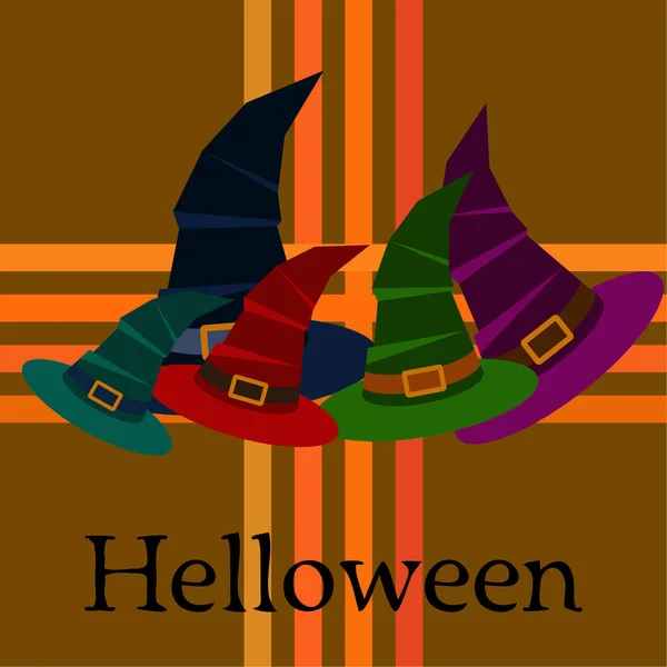 Halloween Vector Fondo Con Sombreros Bruja — Archivo Imágenes Vectoriales