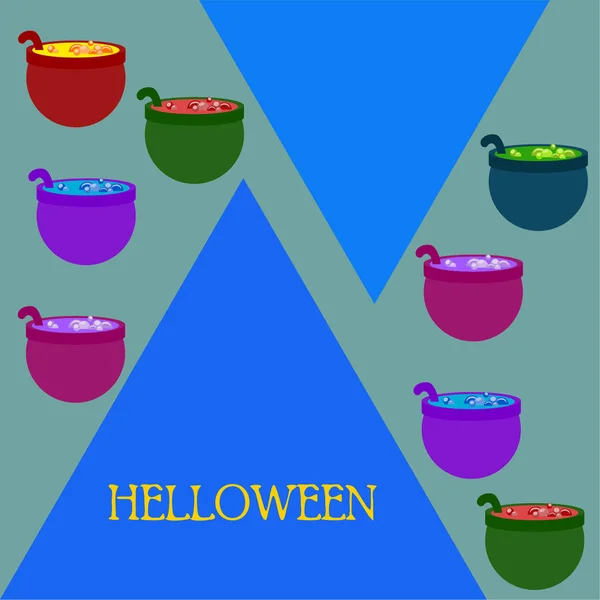 Macetas Halloween Con Poción Fondo Vectorial — Archivo Imágenes Vectoriales