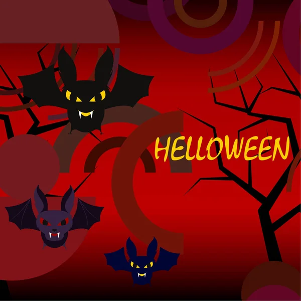 Morcegos Halloween Fundo Vermelho Cartaz Halloween Ilustração Vetorial — Vetor de Stock